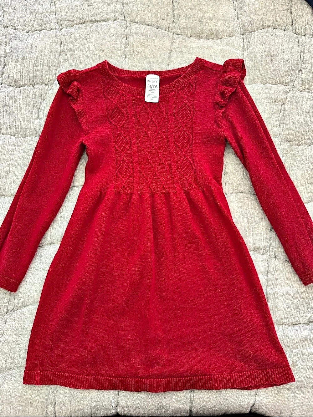 Carter's Cable Knit Sweater Dress Red Long Sleeve